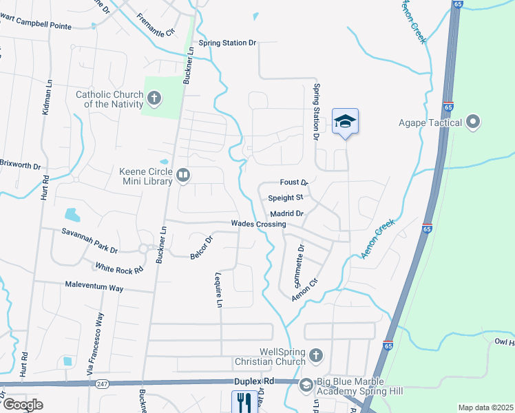map of restaurants, bars, coffee shops, grocery stores, and more near 3009 Foust Drive in Spring Hill