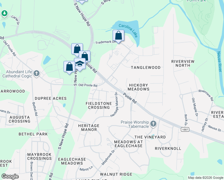 map of restaurants, bars, coffee shops, grocery stores, and more near 5105 Jimmy Ridge Place in Raleigh