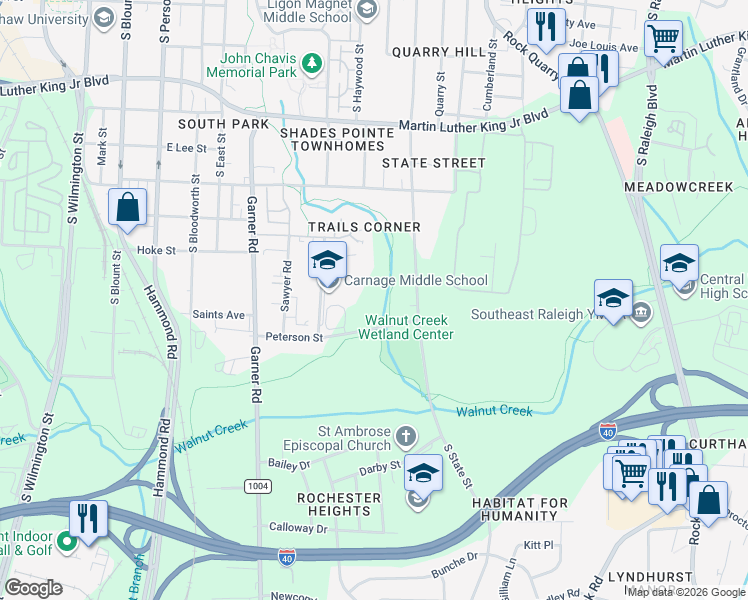 map of restaurants, bars, coffee shops, grocery stores, and more near 1425 Carnage Dr in Raleigh