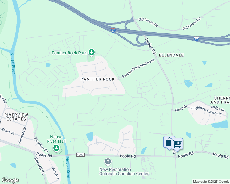 map of restaurants, bars, coffee shops, grocery stores, and more near 1017 Finley Point Place in Knightdale