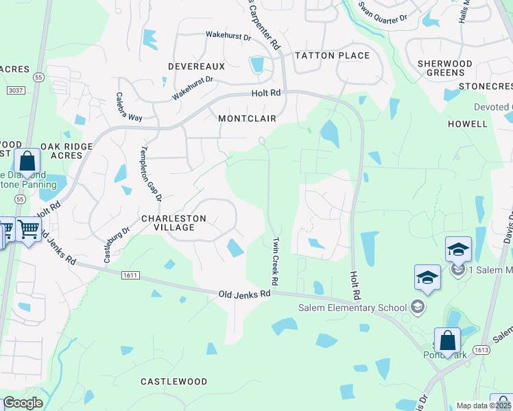map of restaurants, bars, coffee shops, grocery stores, and more near 1121 Twin Creek Road in Apex