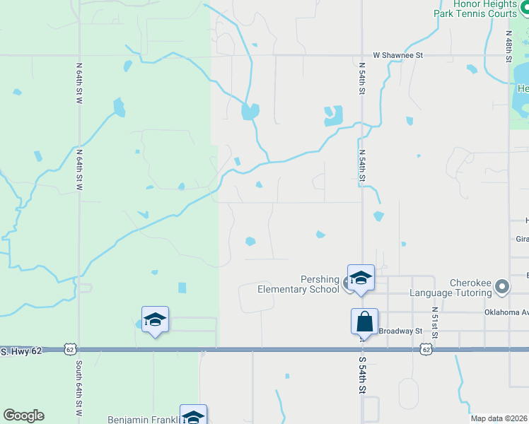 map of restaurants, bars, coffee shops, grocery stores, and more near 506 North 57th Street West in Muskogee