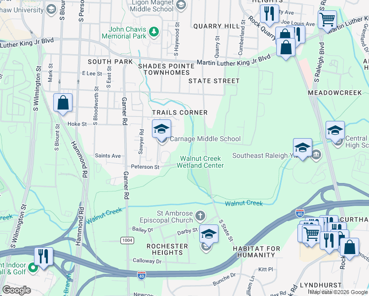 map of restaurants, bars, coffee shops, grocery stores, and more near 1425 Carnage Dr in Raleigh