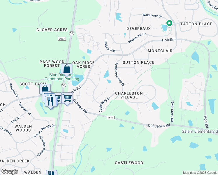 map of restaurants, bars, coffee shops, grocery stores, and more near 2005 Ironsides Lane in Apex