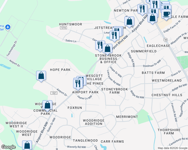 map of restaurants, bars, coffee shops, grocery stores, and more near 3519 Providence Lane Northwest in Wilson