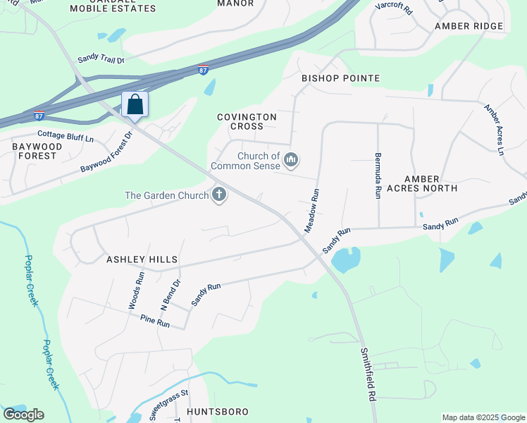 map of restaurants, bars, coffee shops, grocery stores, and more near 3412 South Smithfield Road in Knightdale