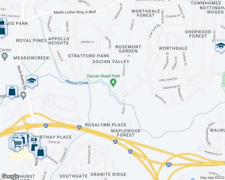 map of restaurants, bars, coffee shops, grocery stores, and more near 566 Dacian Road in Raleigh