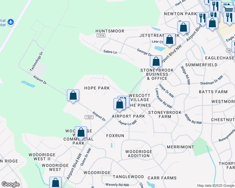 map of restaurants, bars, coffee shops, grocery stores, and more near 3609 Chase Road Northwest in Wilson