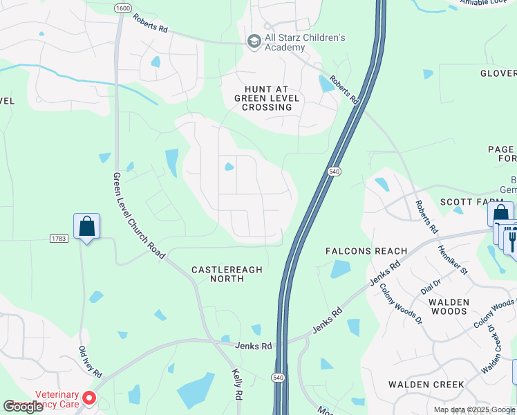 map of restaurants, bars, coffee shops, grocery stores, and more near 612 Spire Bend in Apex
