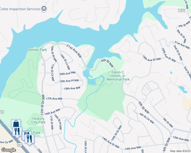 map of restaurants, bars, coffee shops, grocery stores, and more near 2231 6th Street Northwest in Hickory