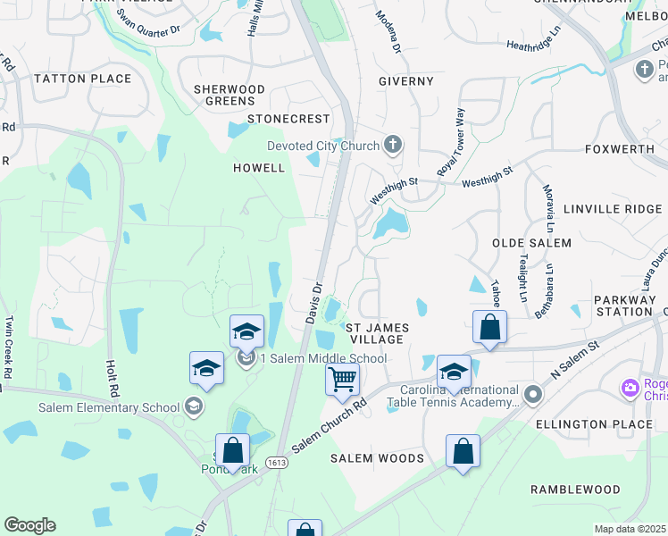 map of restaurants, bars, coffee shops, grocery stores, and more near 620 Abbey Hall Way in Cary