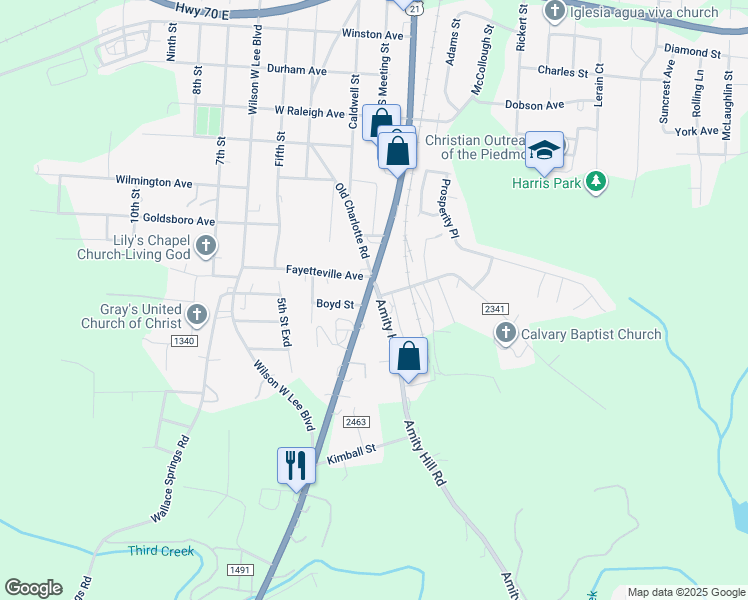 map of restaurants, bars, coffee shops, grocery stores, and more near 1708 Shelton Avenue in Statesville