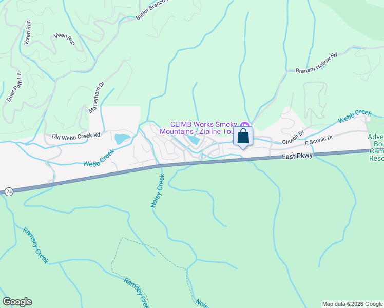 map of restaurants, bars, coffee shops, grocery stores, and more near 4229 East Parkway in Gatlinburg