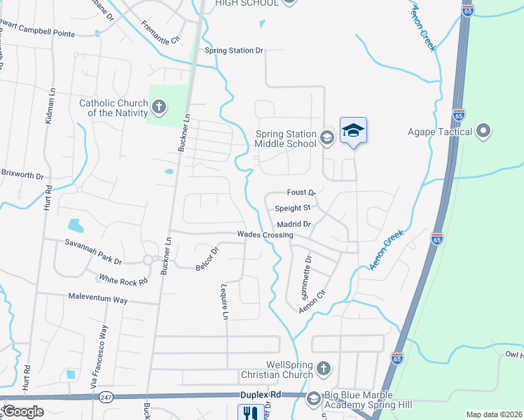 map of restaurants, bars, coffee shops, grocery stores, and more near 3009 Foust Drive in Spring Hill