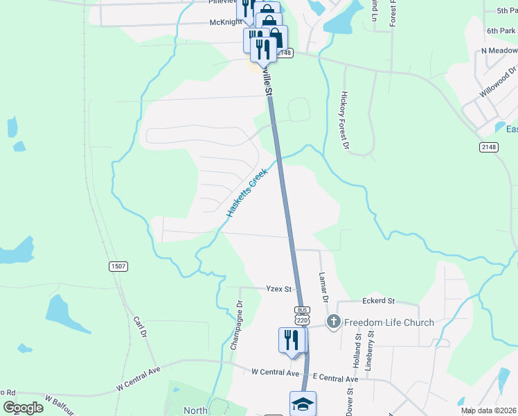 map of restaurants, bars, coffee shops, grocery stores, and more near 2159 North Fayetteville Street in Asheboro