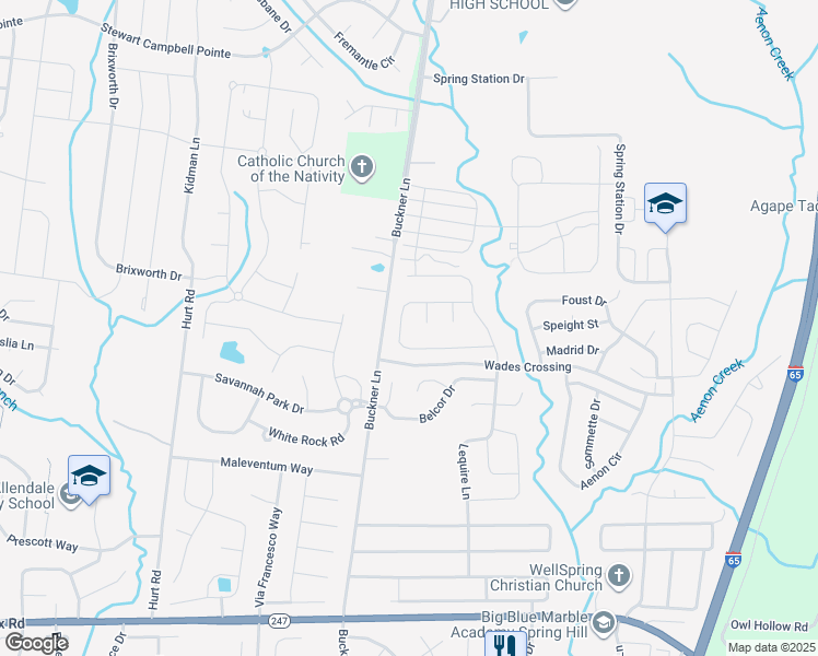 map of restaurants, bars, coffee shops, grocery stores, and more near 2042 Keene Circle in Spring Hill