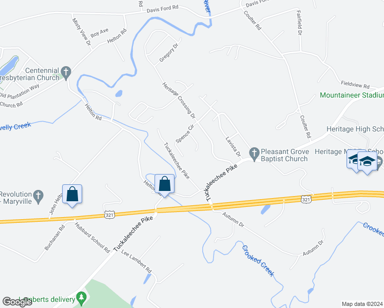 map of restaurants, bars, coffee shops, grocery stores, and more near 201 Barberry Court in Maryville