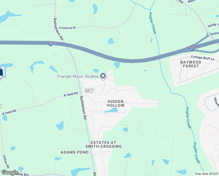 map of restaurants, bars, coffee shops, grocery stores, and more near 1300 Sweet Charm Lane in Knightdale