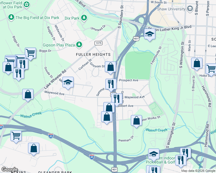 map of restaurants, bars, coffee shops, grocery stores, and more near in Raleigh