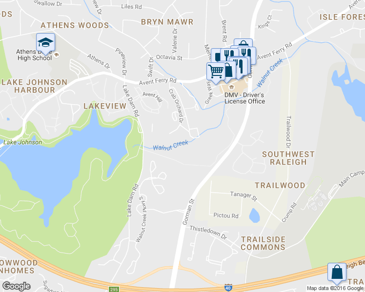map of restaurants, bars, coffee shops, grocery stores, and more near 1440 Collegiate Circle in Raleigh