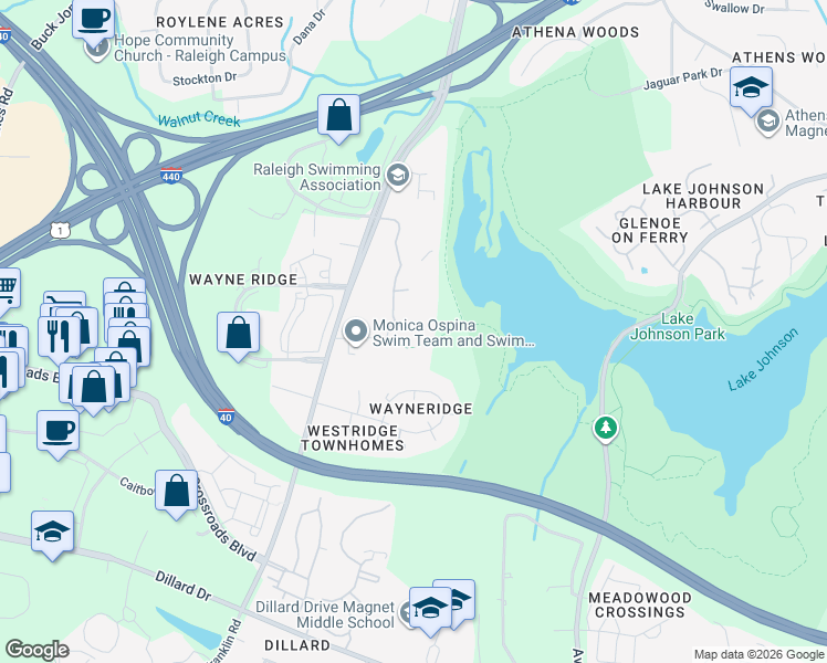 map of restaurants, bars, coffee shops, grocery stores, and more near 1251 Trillium Circle in Raleigh