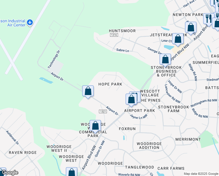map of restaurants, bars, coffee shops, grocery stores, and more near 3709 Dianne Drive Northwest in Wilson