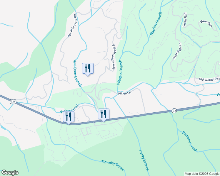 map of restaurants, bars, coffee shops, grocery stores, and more near 224 Player Lane in Gatlinburg