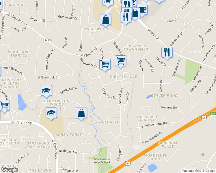 map of restaurants, bars, coffee shops, grocery stores, and more near 502 Greenwood Circle in Cary