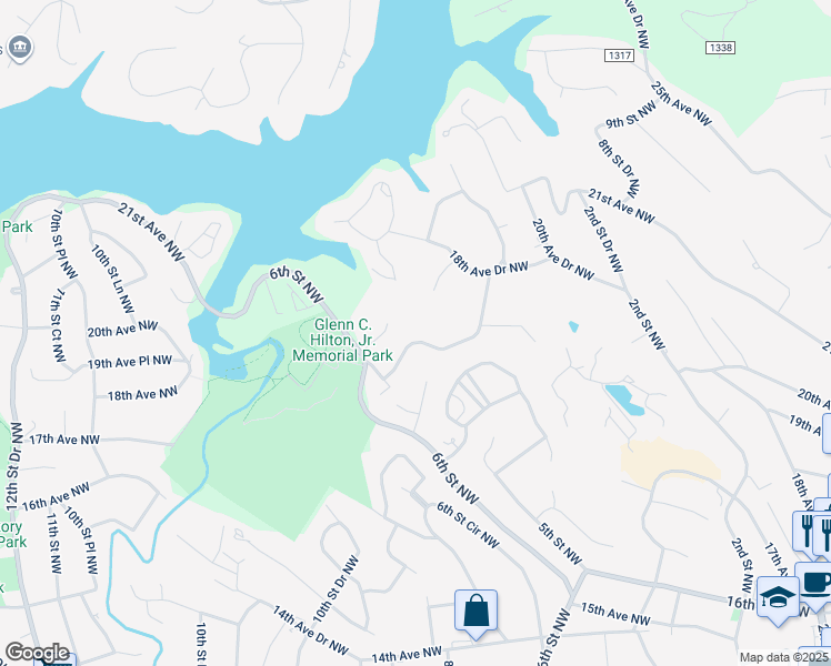 map of restaurants, bars, coffee shops, grocery stores, and more near 556 19th Avenue Drive Northwest in Hickory