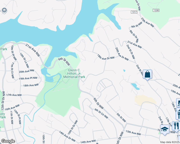map of restaurants, bars, coffee shops, grocery stores, and more near 556 19th Avenue Drive Northwest in Hickory