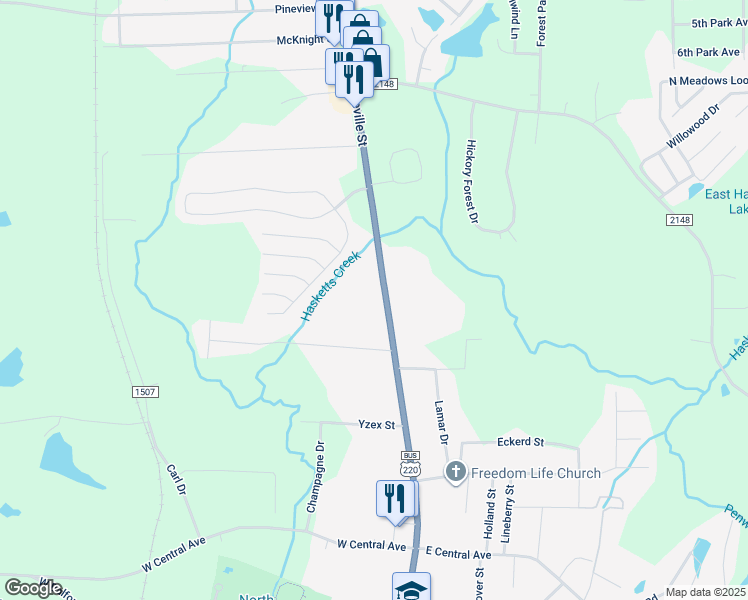 map of restaurants, bars, coffee shops, grocery stores, and more near 2201 North Fayetteville Street in Asheboro
