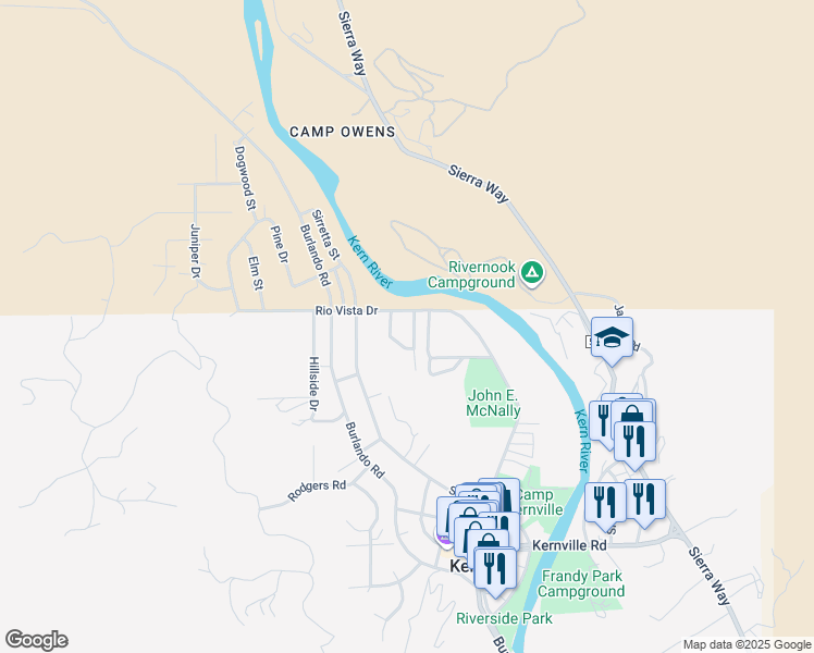 map of restaurants, bars, coffee shops, grocery stores, and more near 113 Durwood Street in Kernville