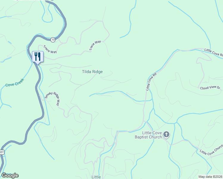 map of restaurants, bars, coffee shops, grocery stores, and more near 1582 Little Cove Road in Sevierville