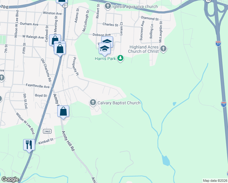 map of restaurants, bars, coffee shops, grocery stores, and more near 348 Forest Hollow Drive in Statesville