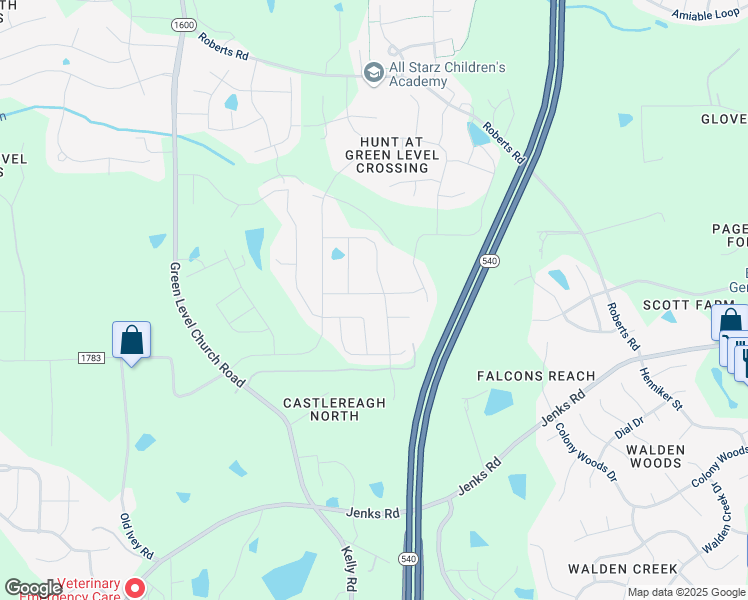 map of restaurants, bars, coffee shops, grocery stores, and more near 2245 Holtwood Way in Apex