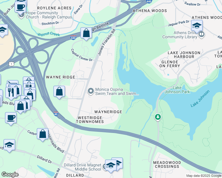 map of restaurants, bars, coffee shops, grocery stores, and more near 1231 Trillium Circle in Raleigh