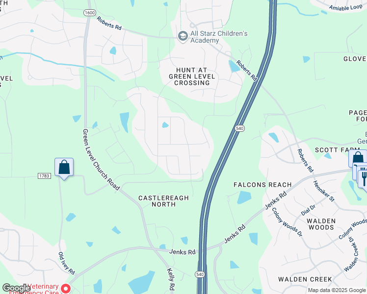 map of restaurants, bars, coffee shops, grocery stores, and more near 2245 Holtwood Way in Apex