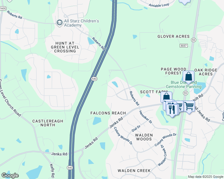 map of restaurants, bars, coffee shops, grocery stores, and more near 470 Autumn Rain Street in Cary