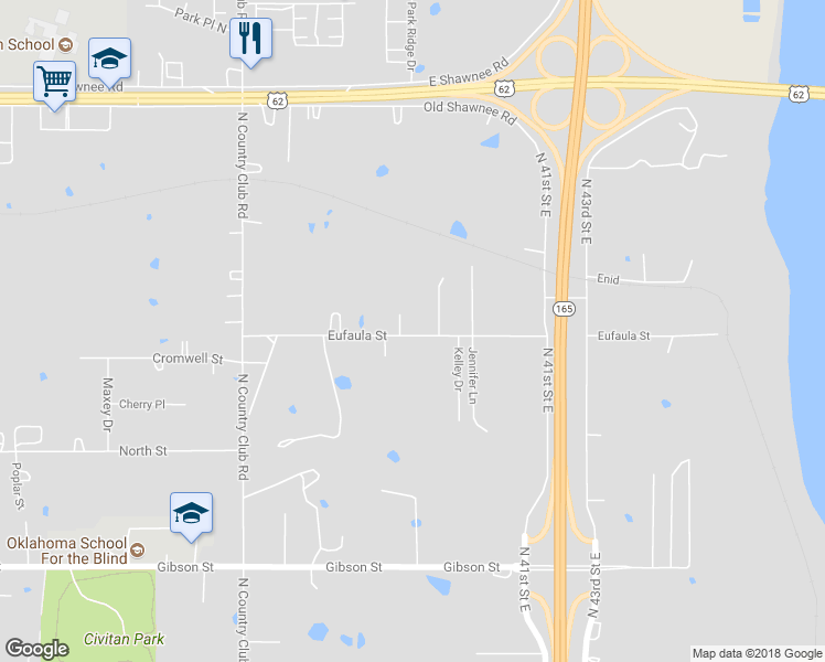 map of restaurants, bars, coffee shops, grocery stores, and more near 3800 Eufaula Avenue in Muskogee