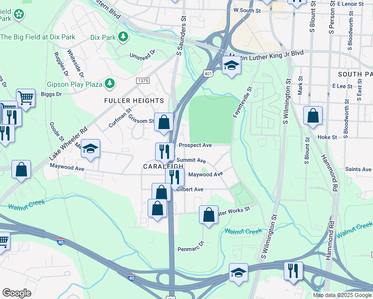 map of restaurants, bars, coffee shops, grocery stores, and more near 1233 Green Street in Raleigh