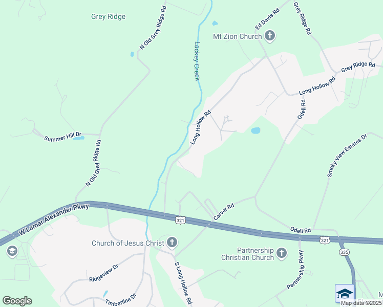 map of restaurants, bars, coffee shops, grocery stores, and more near 491 Long Hollow Road in Maryville