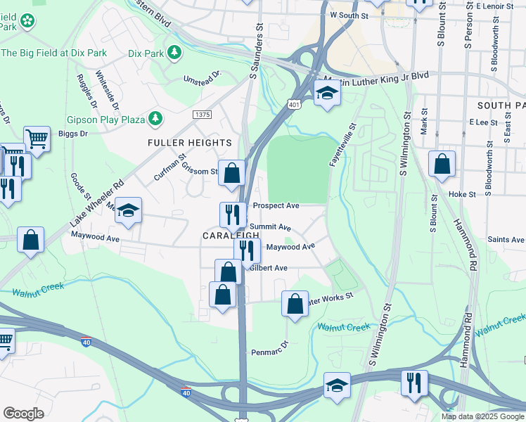 map of restaurants, bars, coffee shops, grocery stores, and more near 1233 Green Street in Raleigh