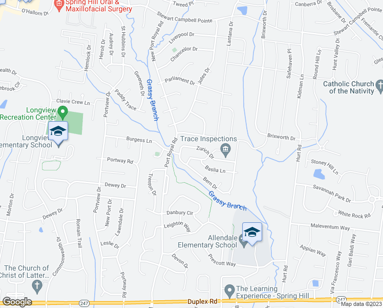 map of restaurants, bars, coffee shops, grocery stores, and more near 1711 Freiburg Drive in Spring Hill