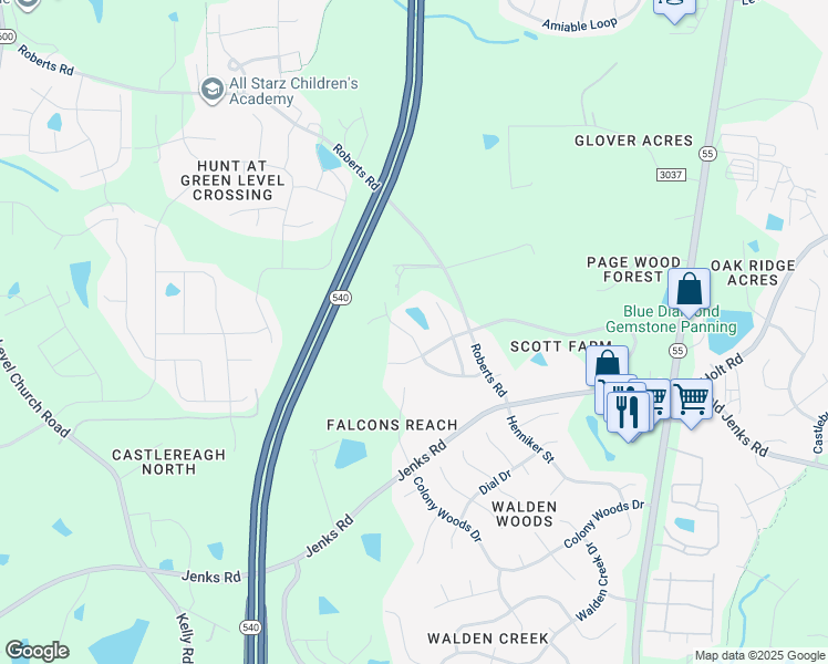 map of restaurants, bars, coffee shops, grocery stores, and more near 473 Autumn Rain Street in Apex