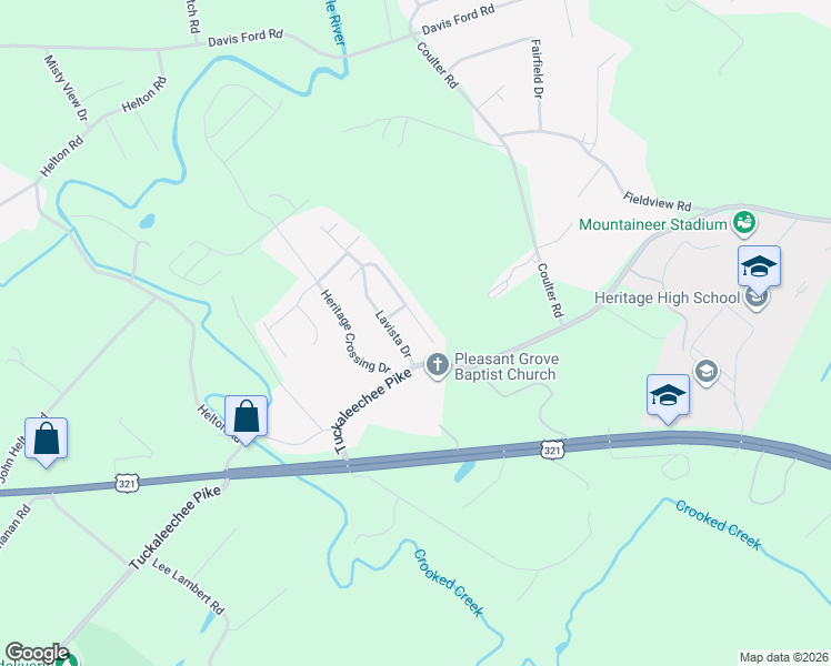 map of restaurants, bars, coffee shops, grocery stores, and more near 317 Headrick View Drive in Maryville