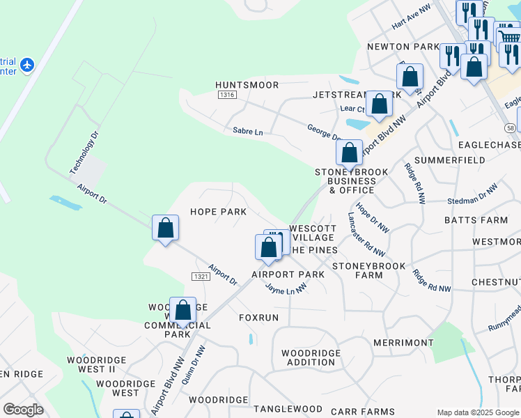 map of restaurants, bars, coffee shops, grocery stores, and more near 3700 Chase Road Northwest in Wilson