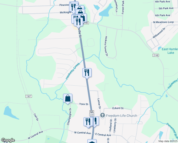 map of restaurants, bars, coffee shops, grocery stores, and more near 2222 North Fayetteville Street in Asheboro