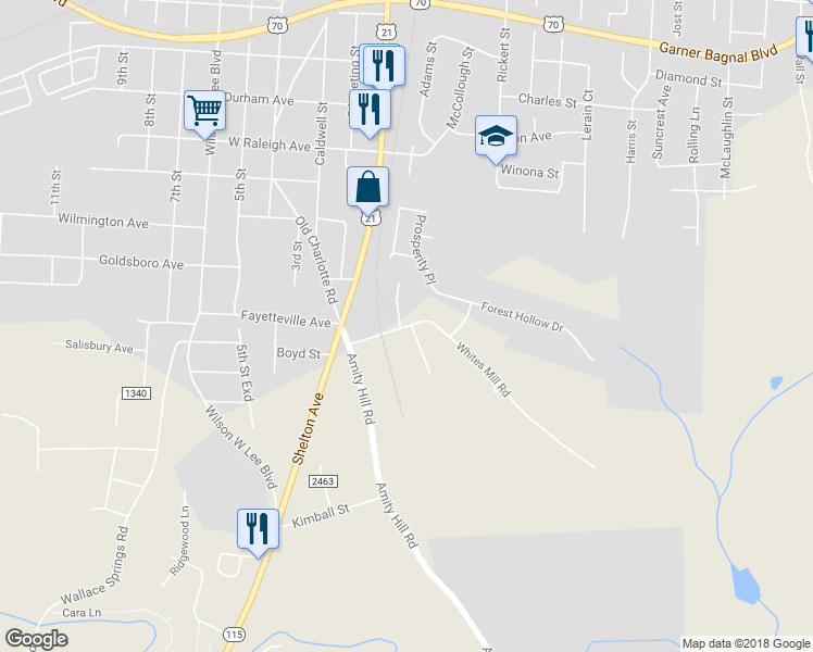 map of restaurants, bars, coffee shops, grocery stores, and more near 117 Whites Mill Road in Statesville