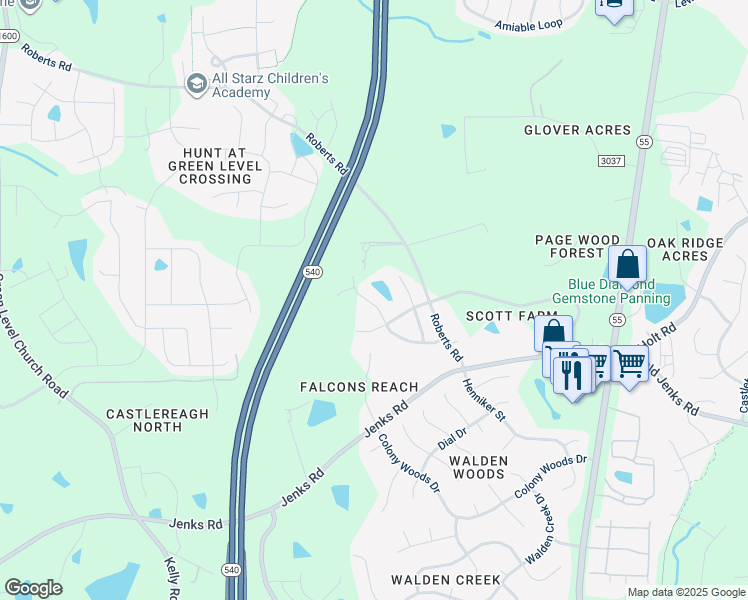 map of restaurants, bars, coffee shops, grocery stores, and more near 467 Autumn Rain Street in Apex