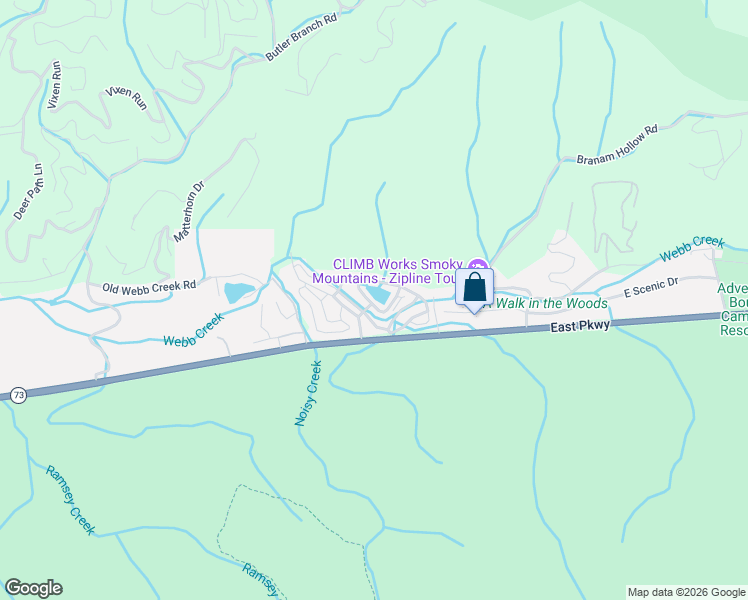 map of restaurants, bars, coffee shops, grocery stores, and more near Unnamed Road in Gatlinburg